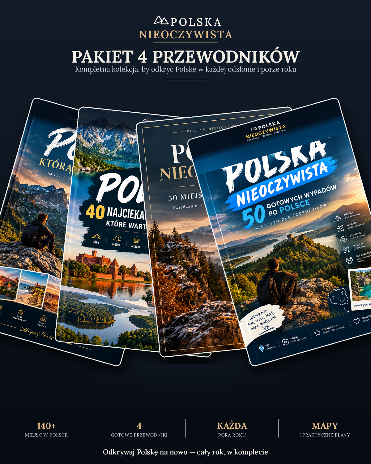 PAKIET 4 PRZEWODNIKÓW "POLSKA NIEOCZYWISTA" — cała Polska w Twoich rękach!